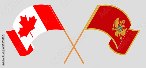 Crossed and waving flags of Canada and Montenegro