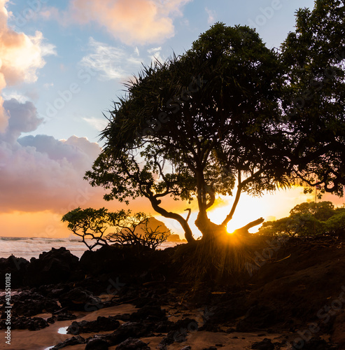 Sunrise at Koki Beach With Alau Island in The Distance, Koki Beach Park, Hana, Maui, Hawaii, USA