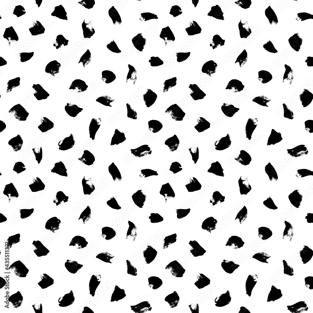 Doodle seamless pattern with black dots. Hand drawn vector simple graphic design. Rounded spots and splodges illustration. Polka dot pattern for digital paper, textile print, web design.