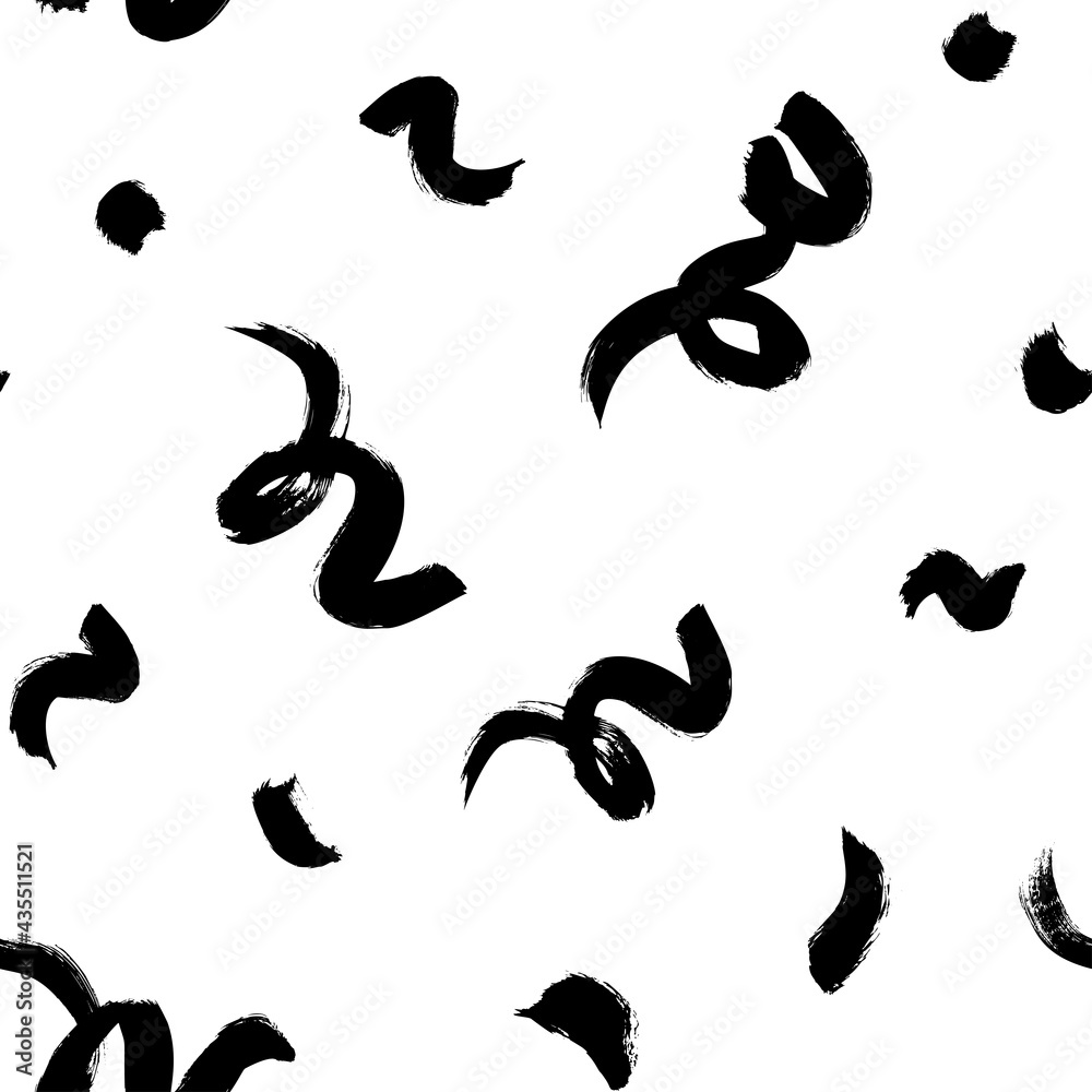 Curly line brush strokes vector seamless pattern. Abstract background in Memphis style. Grunge brush stroke dashes and smears. Hand drawn ink illustration. Hipster black paint geometric background. Curly line brush strokes vector seamless pattern. Abstract background in Memphis style. Grunge brush stroke dashes and smears. Hand drawn ink illustration. Hipster black paint geometric background.