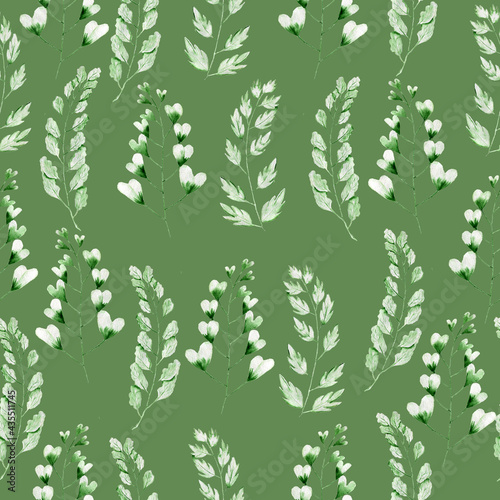 Fototapeta Naklejka Na Ścianę i Meble -  Watercolor pattern with fern leaves. Texture for fabric and wrapping paper. Herbal print.