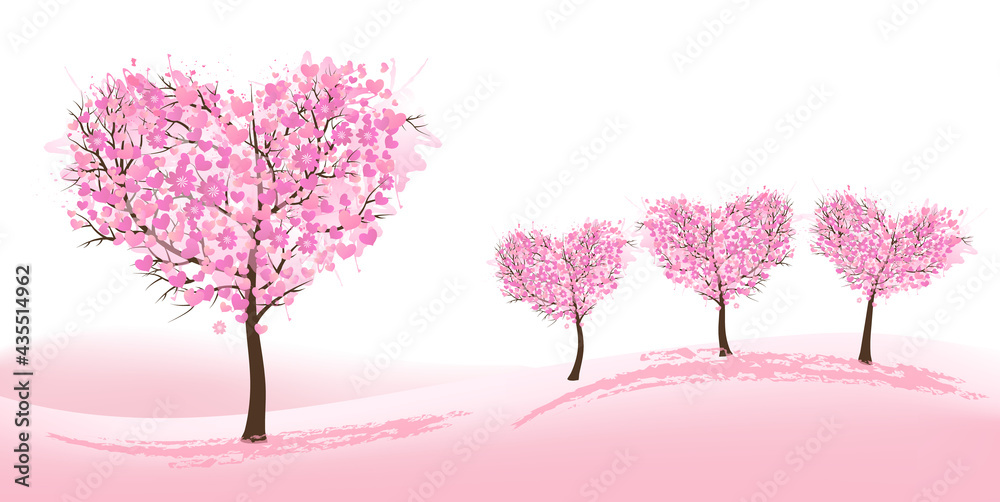 Nature Background with stylized trees representing season - spring. Vector.