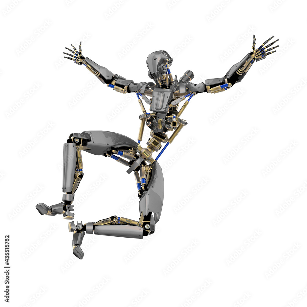 super robot is giving a happy jump super robot is giving a happy jump