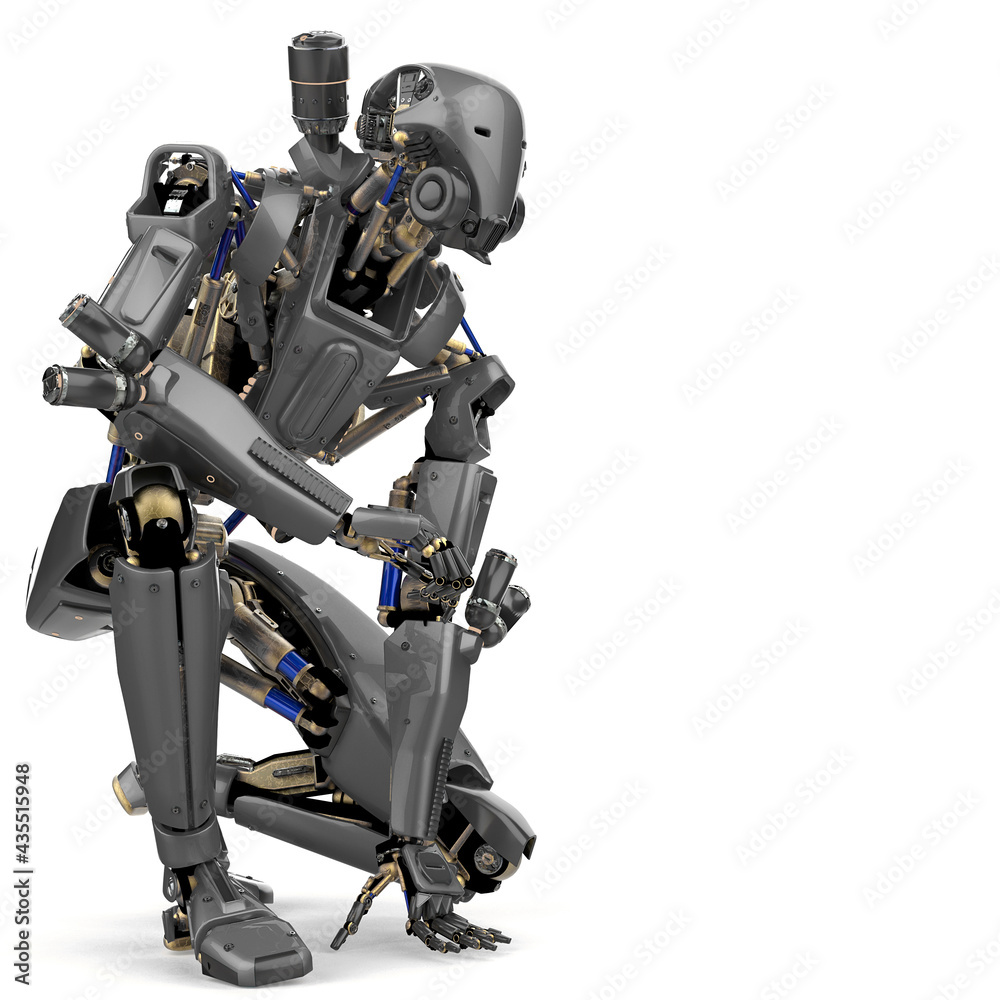 super robot is kneeling side view with copy space super robot is kneeling side view with copy space