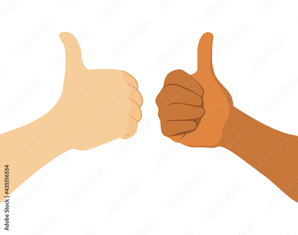 African American and Caucasian with thumbs up hands showing ok sign diversity concept