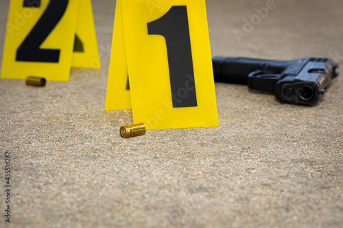 Obraz na plátne Gun shell casing at crime scene