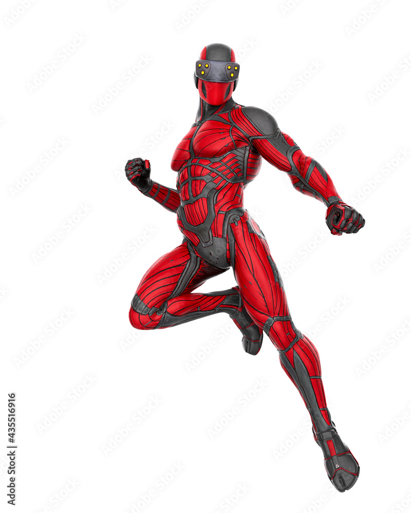 super hero in a exosuit is floating super hero in a exosuit is floating