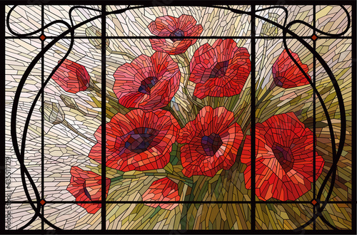 Stained glass Macs in the frame of the modern style. Vector graphics