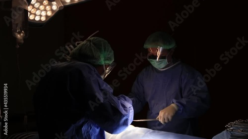 Doctor and assitance team do operation the patient,Team surgeon at work in operating room  photo
