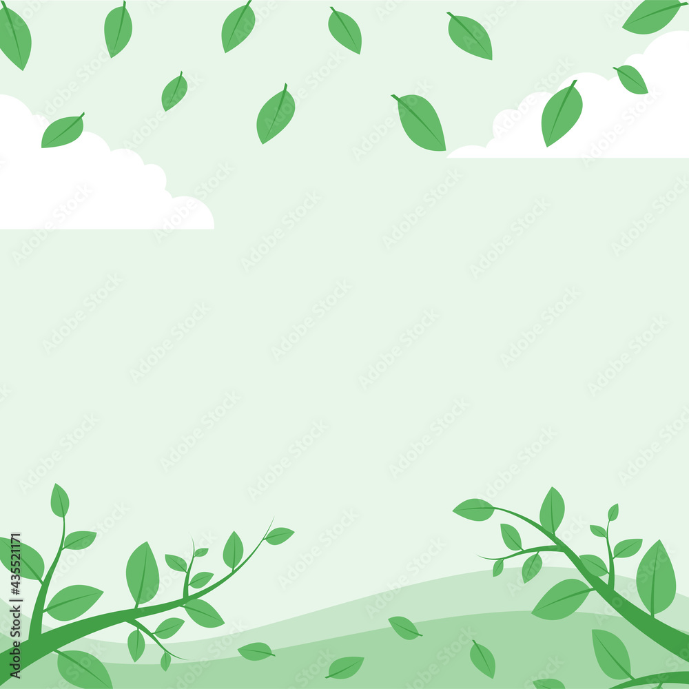 Green foliage nature background vector illustration in flat style. Suitable for web banners, social media, postcard, and many more.