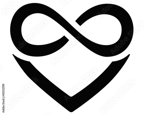 Heart and infinity - polyamory sign - vector silhouette illustration for logo, icon or pictogram. A sign of heart and infinity, endless love, a large number of partners for identity.