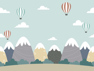 Sierkussen Babykamer Luchtballonnen boven besneeuwde bergen kinderkamer  © Torico