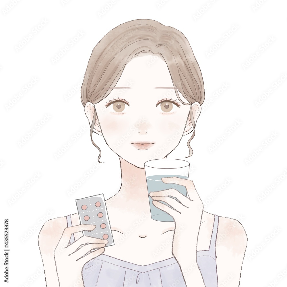錠剤タイプの薬を飲む女性 錠剤タイプの薬を飲む女性