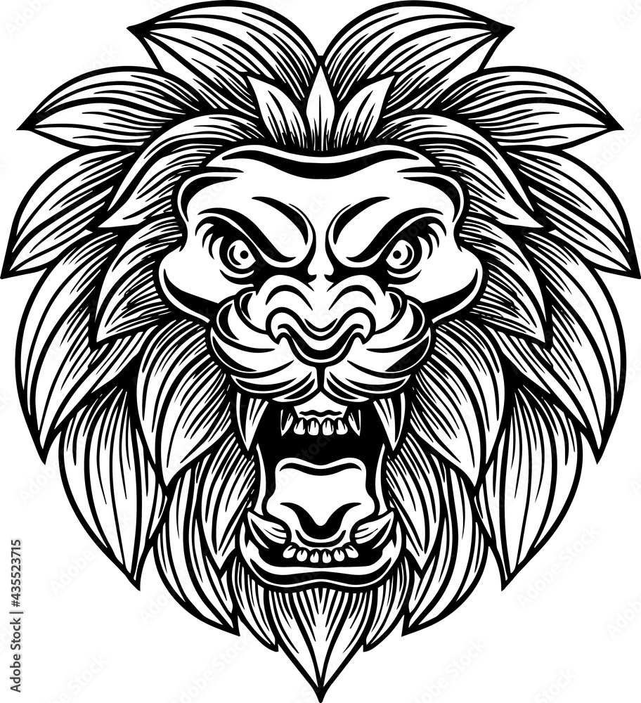 Hand drawn lion head roaring