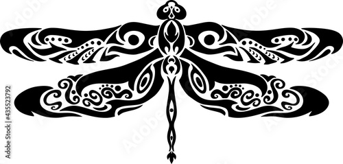 Hand drawn decorative dragonfly on white background