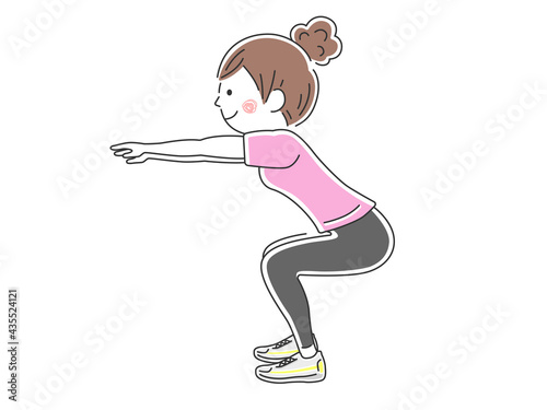 スクワットトレーニングをする女性のイラスト