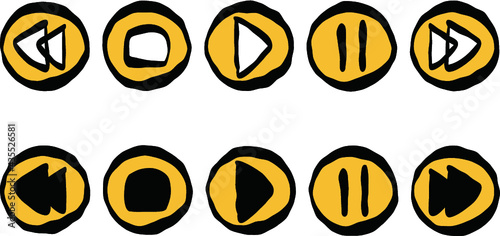 再生　停止　巻き戻し　早送り　手描き風操作ボタン