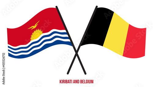 Kiribati and Belgium Flags Crossed And Waving Flat Style. Official Proportion. Correct Colors.