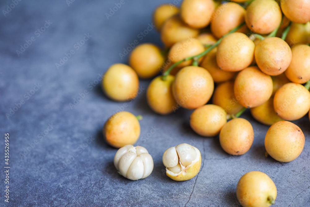 Ripe Fresh Rambeh Fruit, Rambi harvest from tree at the garden summer tropical fruit in Thailand Ripe Fresh Rambeh Fruit, Rambi harvest from tree at the garden summer tropical fruit in Thailand