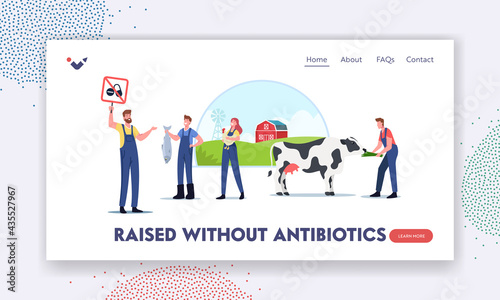 Ecology Oriented Farming Landing Page Template. Eco Cattle Growing, Farming, Agriculture. Farmers for Eco Husbandry