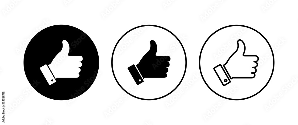 Thumbs up icon set. Hand like. Like icon vector. Thumbs up icon set. Hand like. Like icon vector.