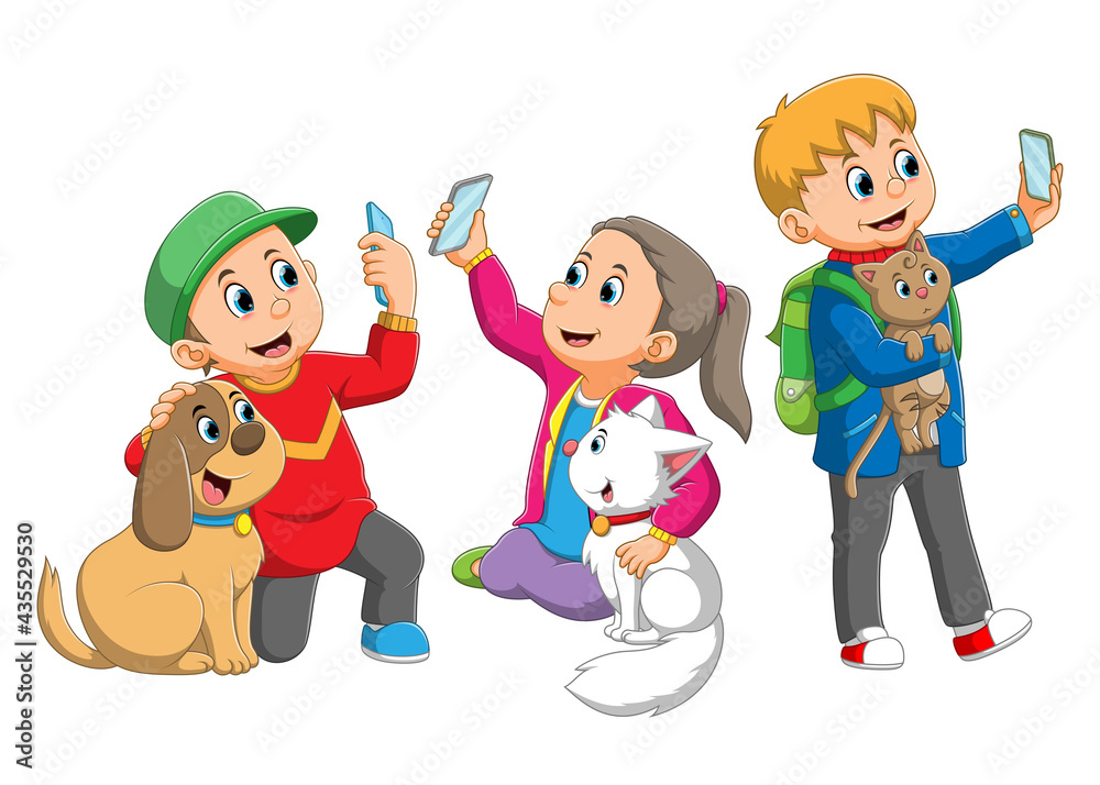 The collection of the children are selfie with the animals The collection of the children are selfie with the animals