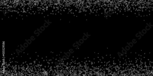 Falling numbers, big data concept. Binary white chaotic flying digits. Delicate futuristic banner on black background. Digital vector illustration with falling numbers.