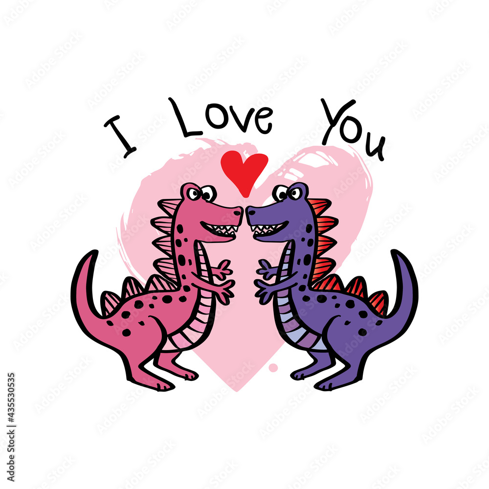 I Love You, Funny Hand Drawn Doodle Dinosaur, For Poster Or T-Shirt Textile I Love You, Funny Hand Drawn Doodle Dinosaur, For Poster Or T-Shirt Textile