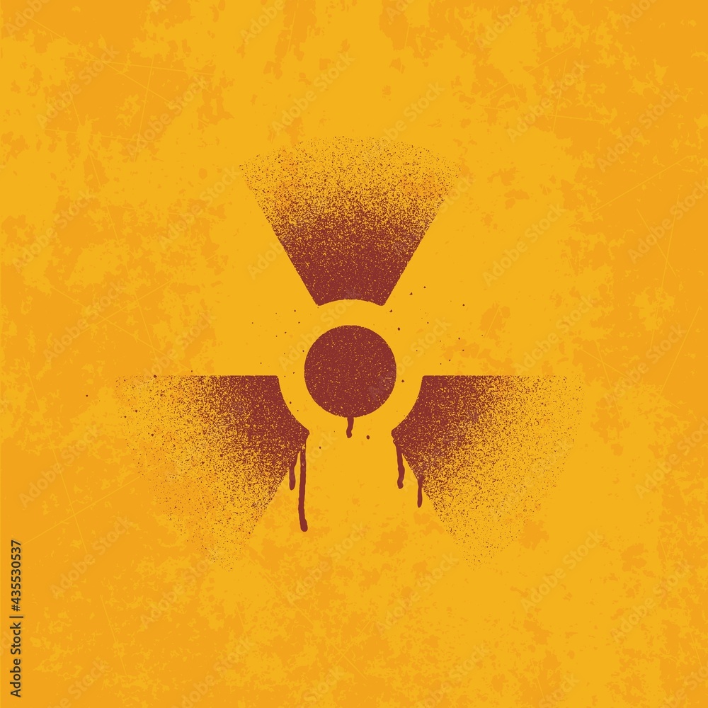 Colored illustration of a radiation sign on a background with a grunge