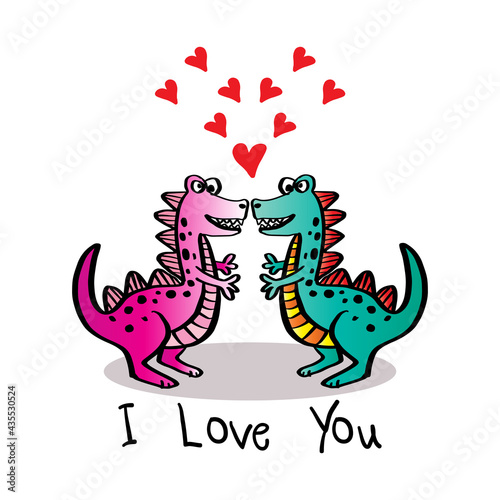 I Love You  Funny Hand Drawn Doodle Dinosaur  For Poster Or T-Shirt Textile