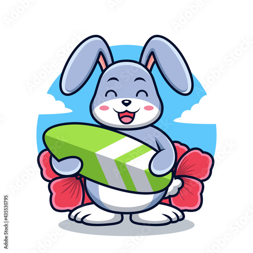 Rabbit bring Surfboard Cartoon. Animal Vector Icon Illustration, Isolated on Premium Vector