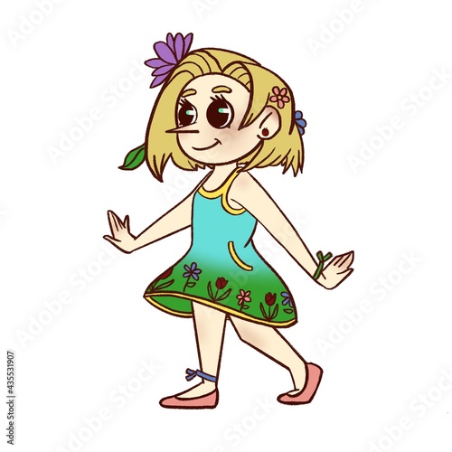 little girl on spring illustration