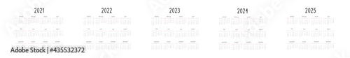 calendar from 2021 to 2025 template in minimalistic black and white style. restrained design for printing. Week starts on sunday