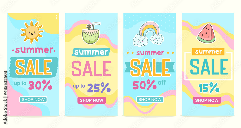 Big set summer sale banner fun for kids product social media posting