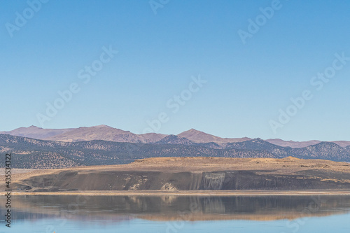 Mono lake, California in Autumn on sunny day with clear blue sky and tufa 