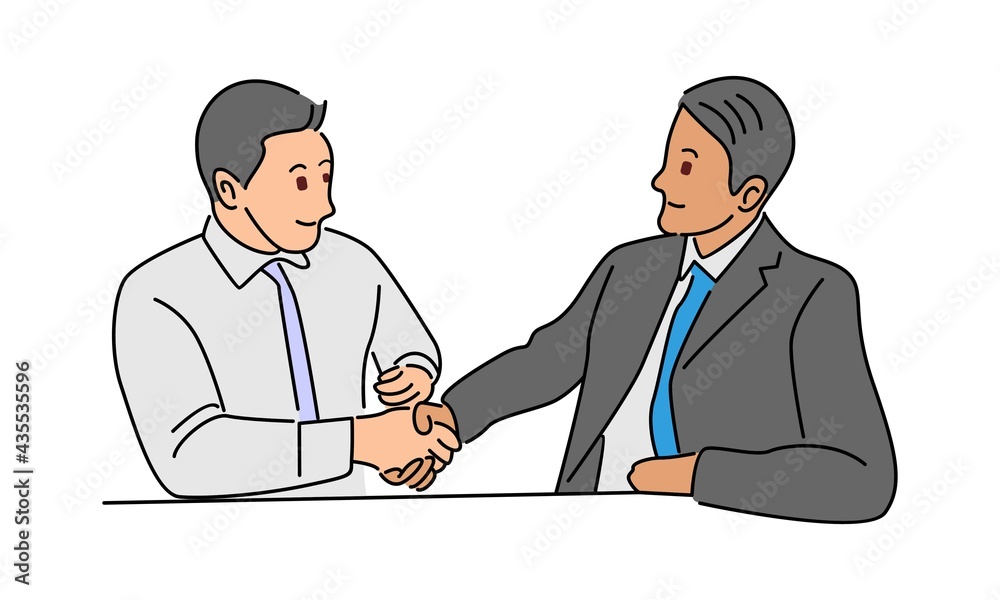 Businessman in suits are handshaking in the office vector illustration Businessman in suits are handshaking in the office vector illustration