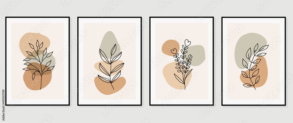 Abstract art background Vector. Minimal house plant pot hand drawn line ...