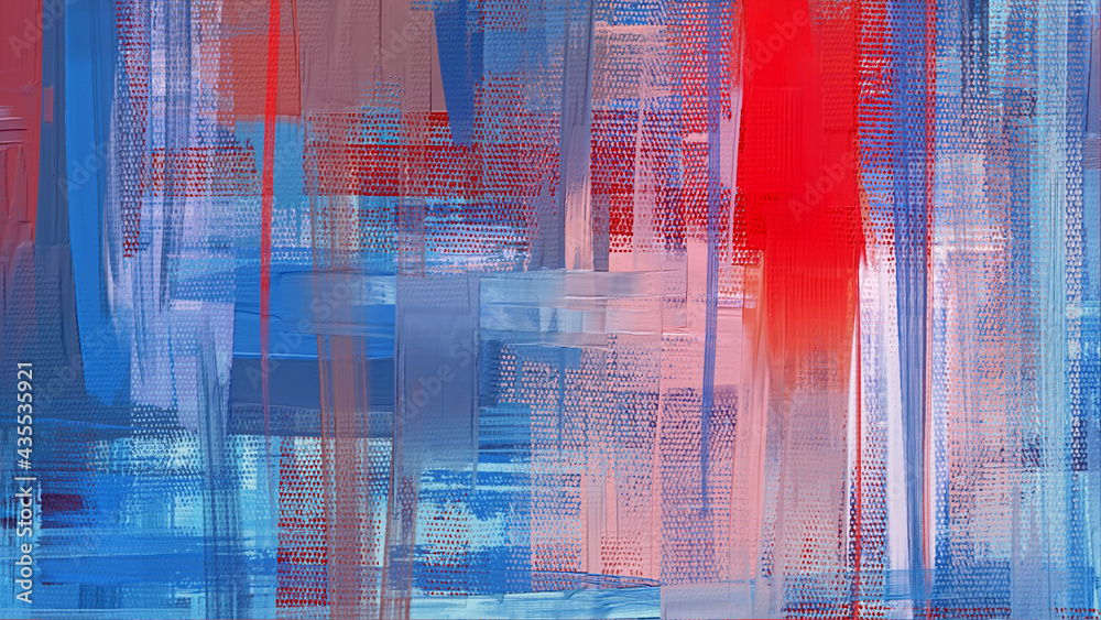 Red blue large size hand painted artwork in contemporary