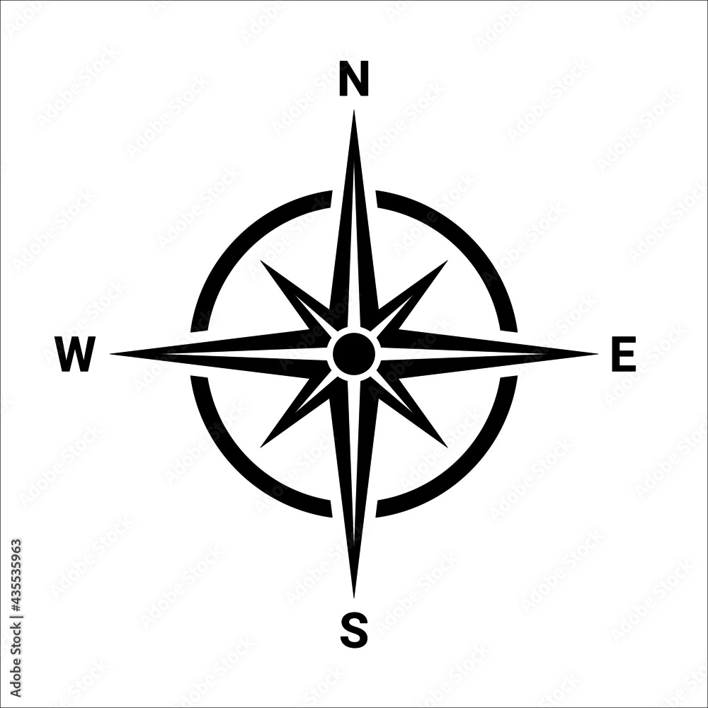 Black compass direction for map. North symbol Black compass direction for map. North symbol