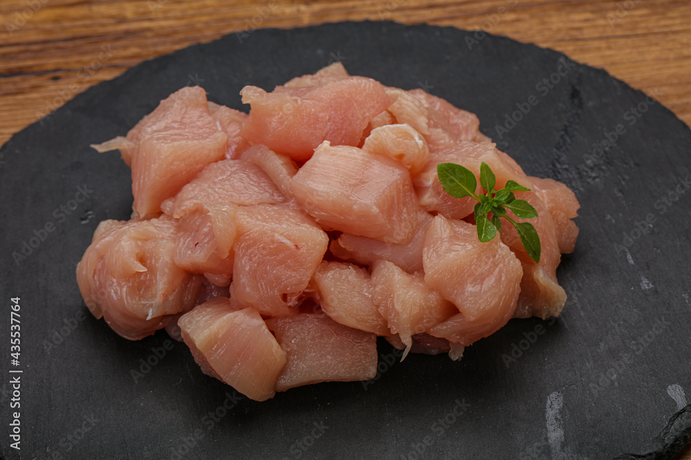 Raw diced chicken for cooking