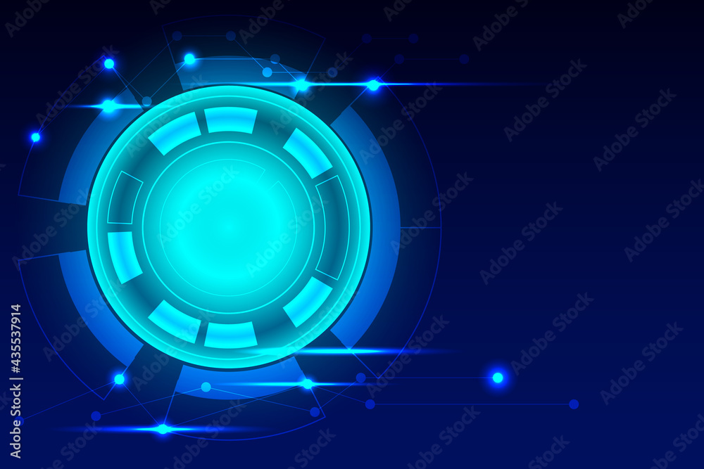 Fototapeta premium Future background with shiny light circle in back. Globalize network for communication system. Blue Science concept and cyber space template.