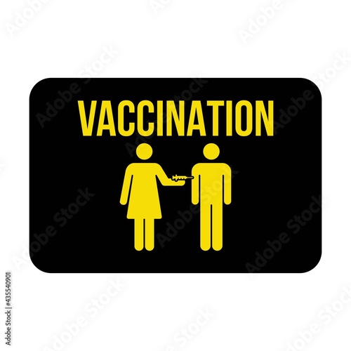 Flu jab poster icon vector with vaccine injection syringe male and female person symbol for virus protection in a glyph pictogram illustration