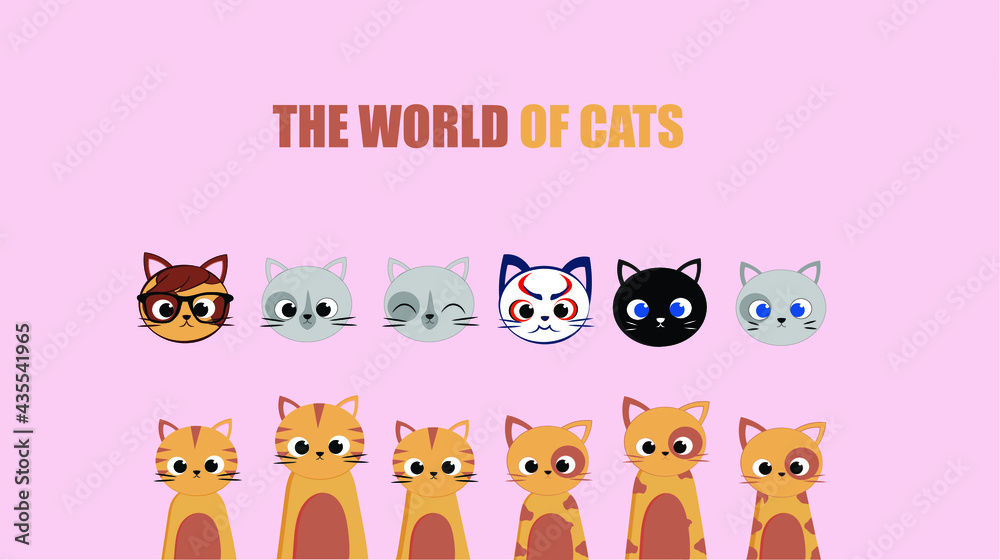 cute icons of cats with and without bodies of different colors cute icons of cats with and without bodies of different colors