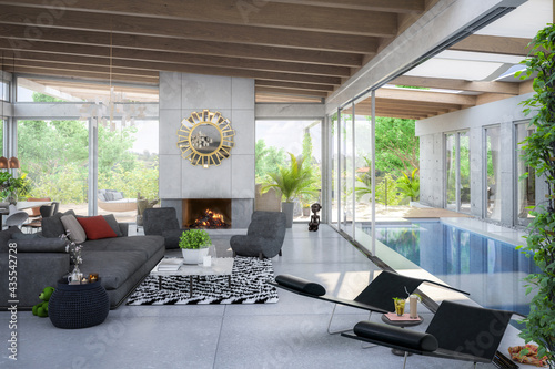 Fototapeta Naklejka Na Ścianę i Meble -  Luxury Residential Villa Interior Design - 3d visualization