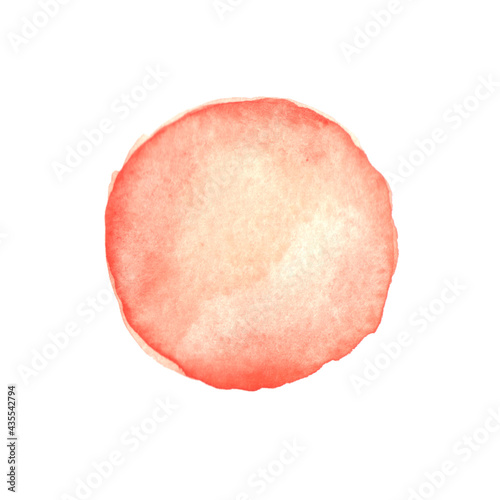Abstract watercolor orange red hand drawn round spot. Beautiful circle design elements. Color trend. Colorful aquarelle paper texture isolated stain on white background for text design, web