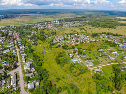 Aerial view of the bank of the Kukarka river (Sovetsk, Kirov region, Russia)