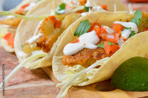 Baja California Style Fish Tacos With Toppings photo