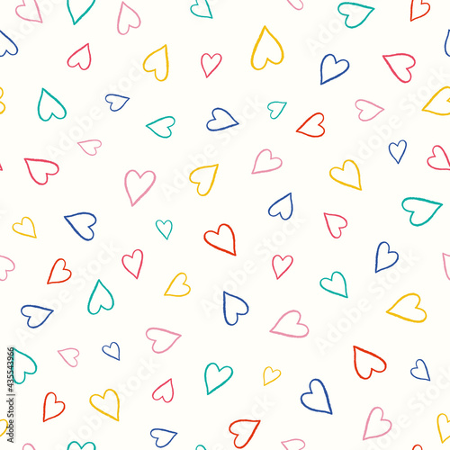 Heart pattern background. Cute vector seamless repeat pattern of small textured hand drawn outline hearts. 