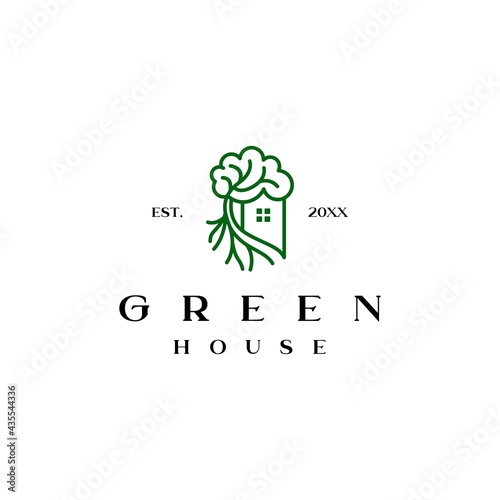 green house with tree nature logo icon vector template