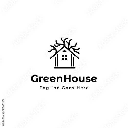 house building with trees logo icon vector template